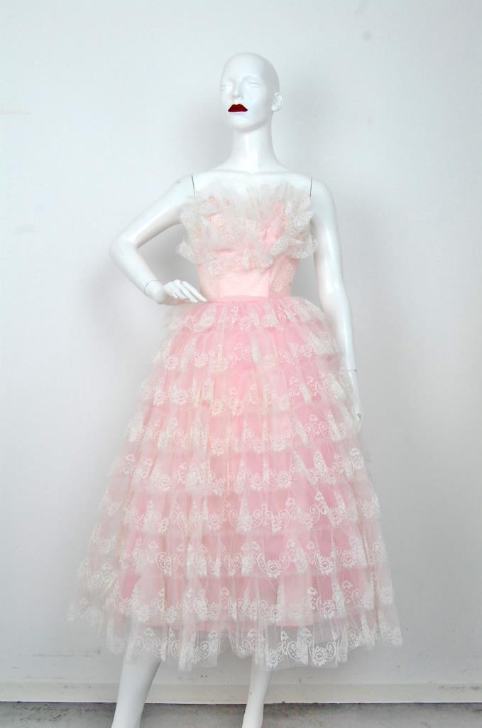 ADR001555 ピンクホワイトレースドレス