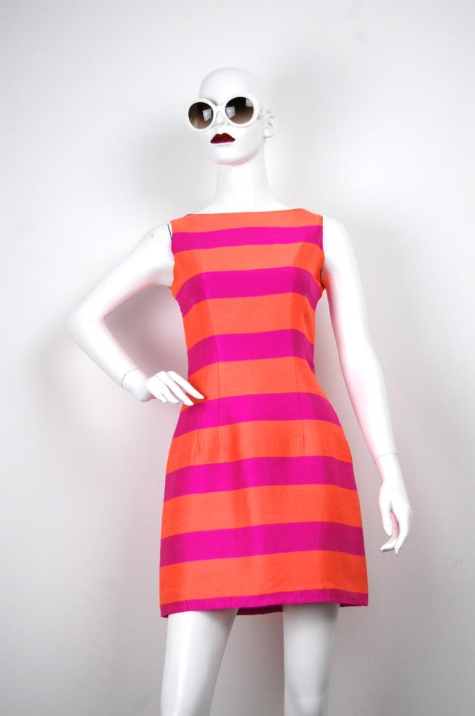 ADR001650 ピンクオレンジストライプドレス