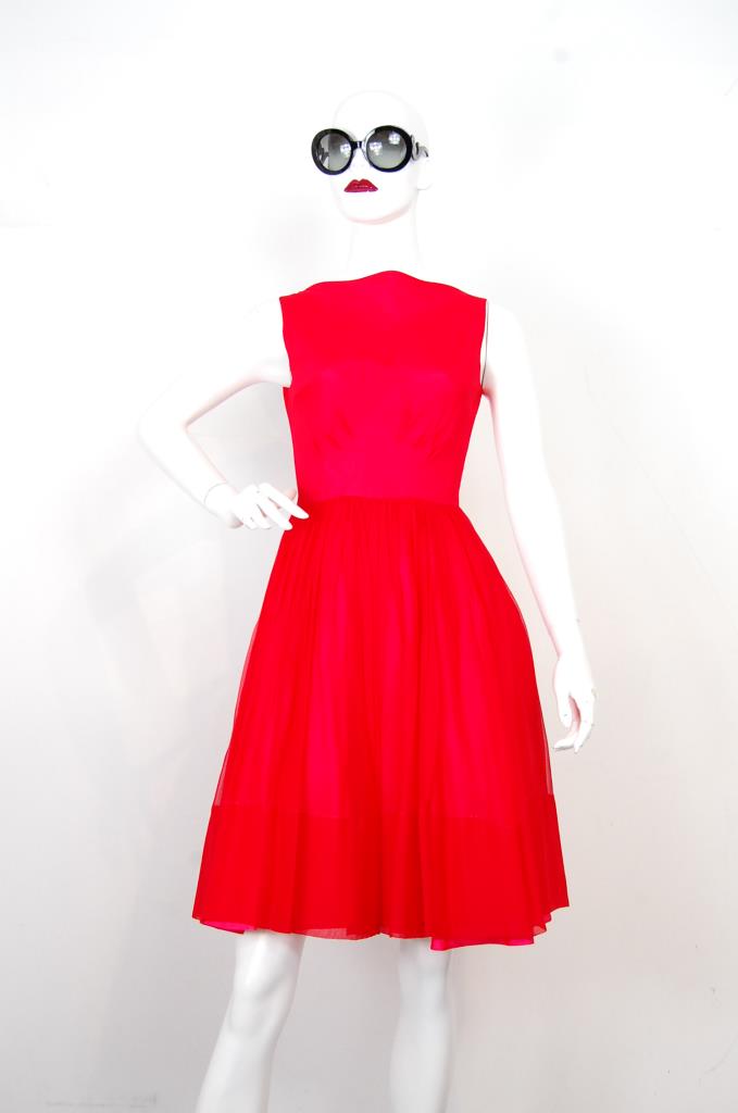 ADR001719 レッドギャザースカートドレス