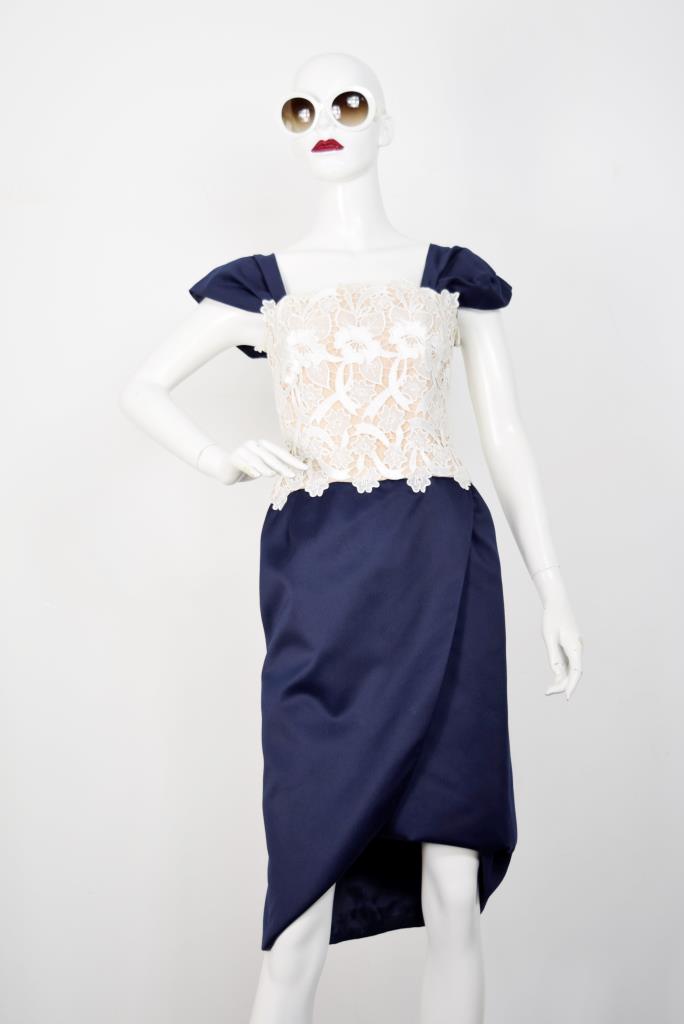 ADR001806 ネイビー刺繍ドレス